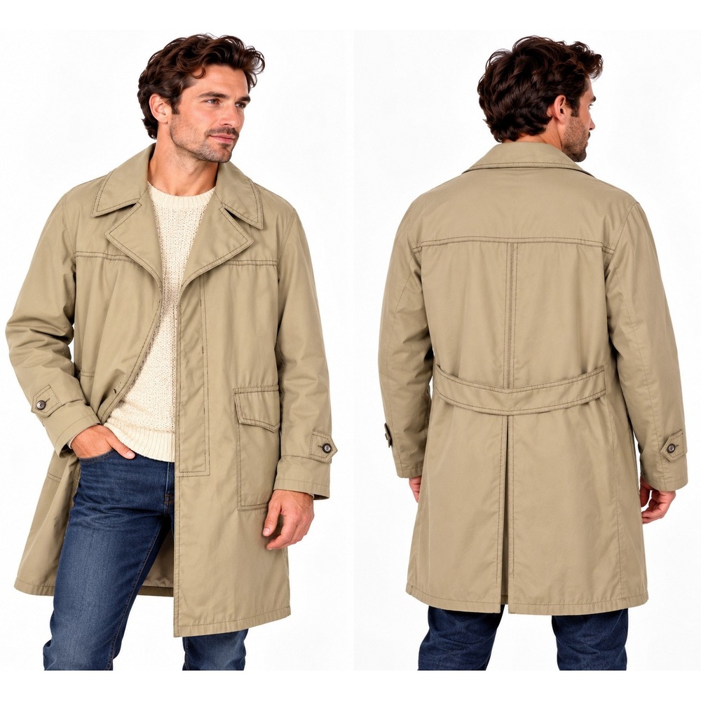 Grais All Weather Coat Mens 44 Tan Raincoat Zip Out Liner Vintage 60s 70s